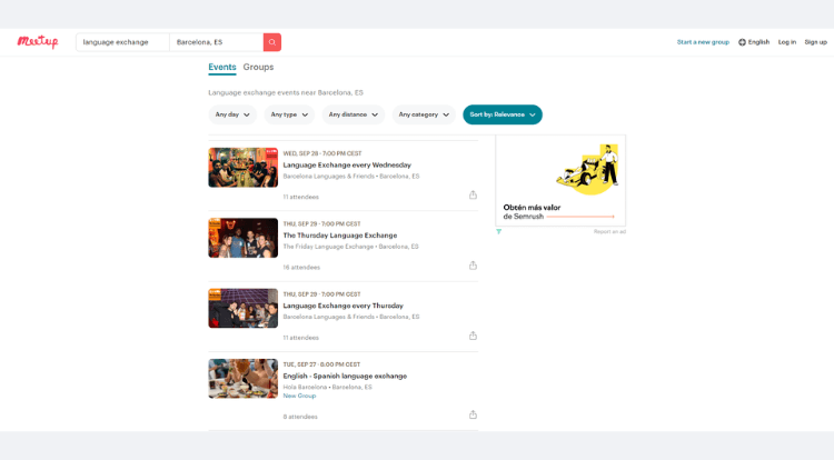 intercambios de idiomas meetup