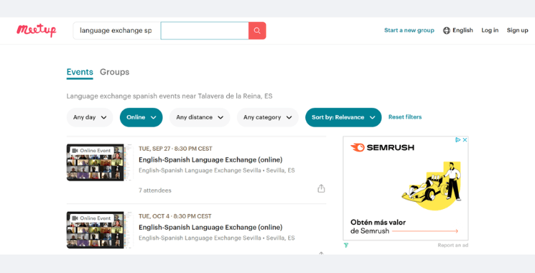 online language exchanges meetup